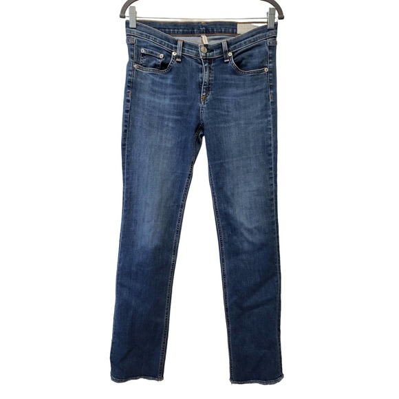 Rag & Bone Straight Leg Jeans in Clean La Paz Frayed Hem Blue Women's Size 29 - Picture 2 of 12